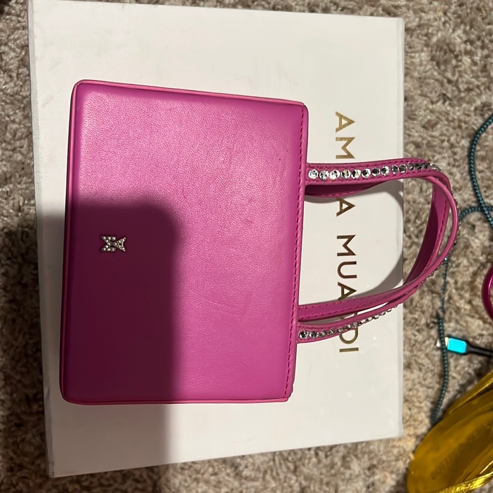 Amina muaddi super mini Gilda bag Napa pink white crystals